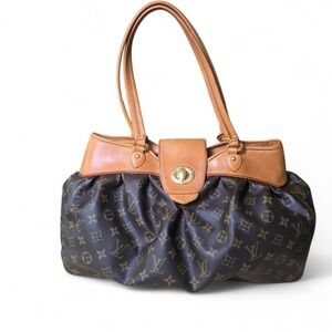 Authenticated Louis Vuitton Monogram Boetie MM Brown Canvas Leather Handbag
